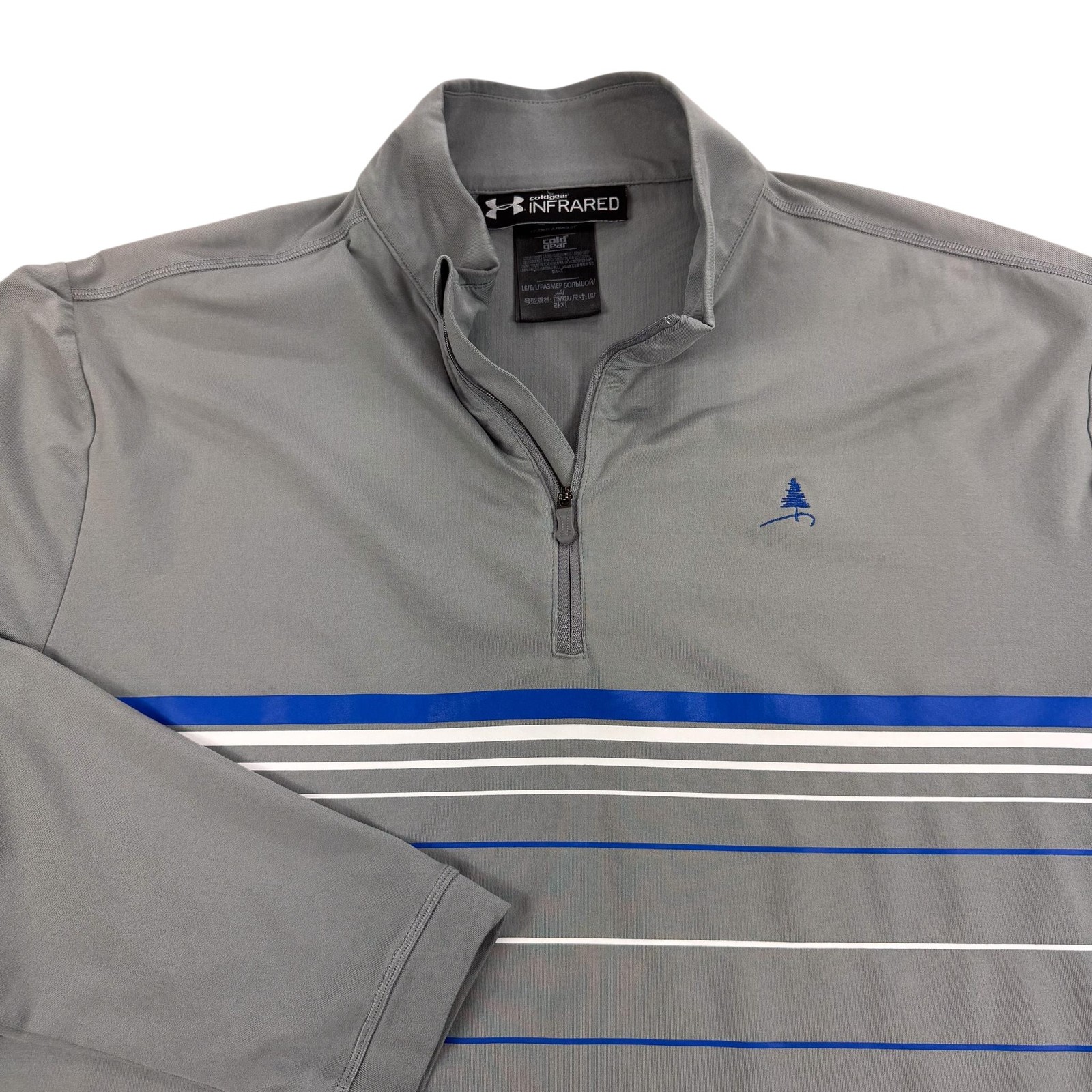 Under Armour ColdGear Infrared Pullover Mens Large Gray Striped 1/4 Zip Golf gallery