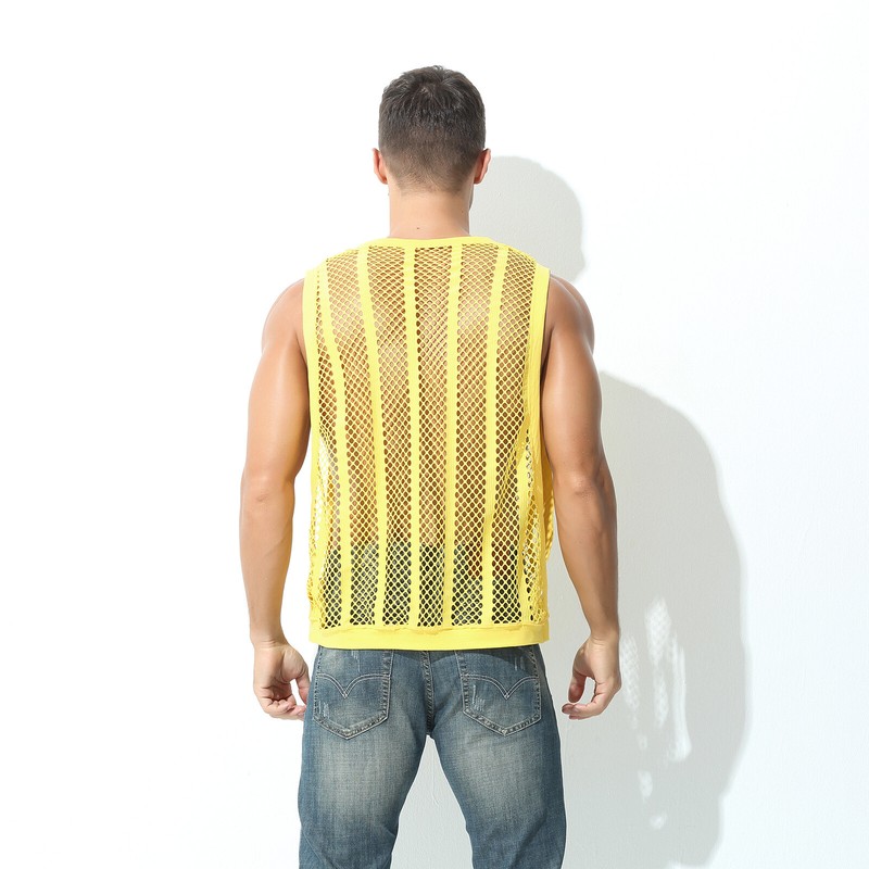 Mens Fishnet Mesh Transparent Sleeveless Muscle T-Shirts Vests Casual Tank Tops gallery