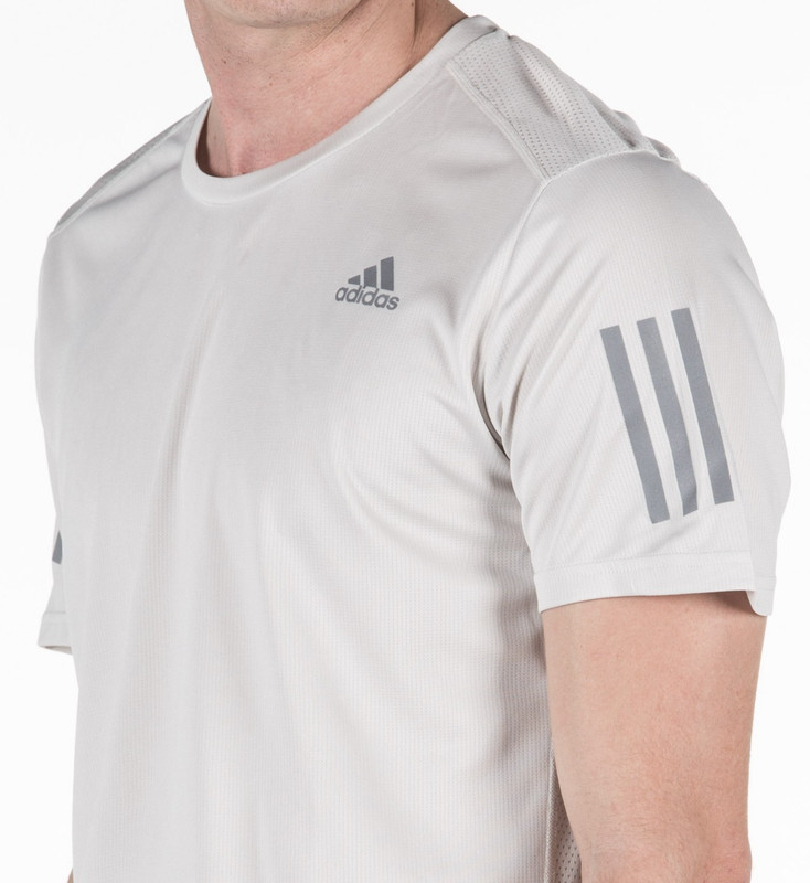 Adidas Men's Light Grey Running Climacool Performance T-Shirt 3-Stripe M gallery