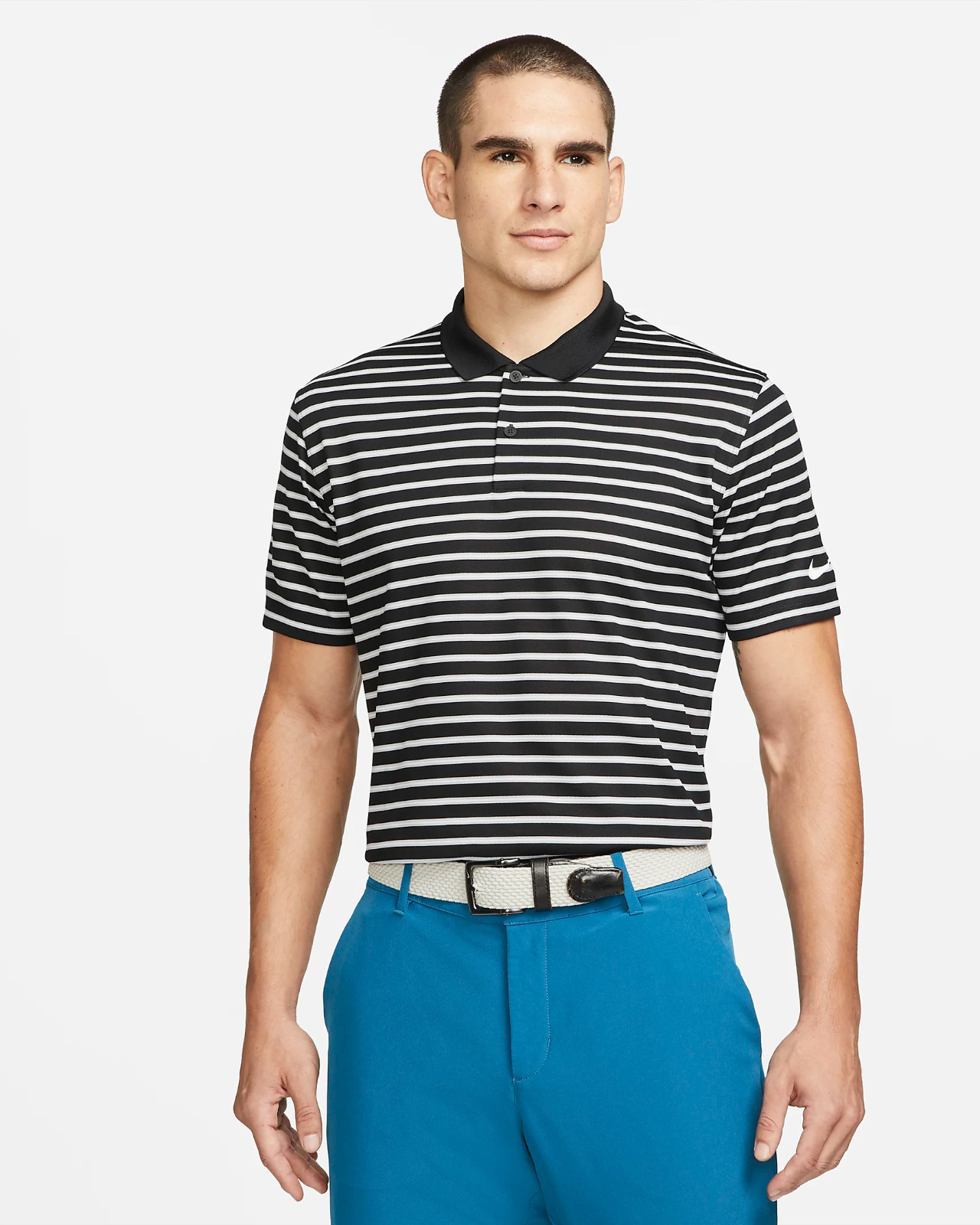 Nike Dri-FIT Victory Mens Stripe Polo Shirt Short Sleeve Black White Medium gallery