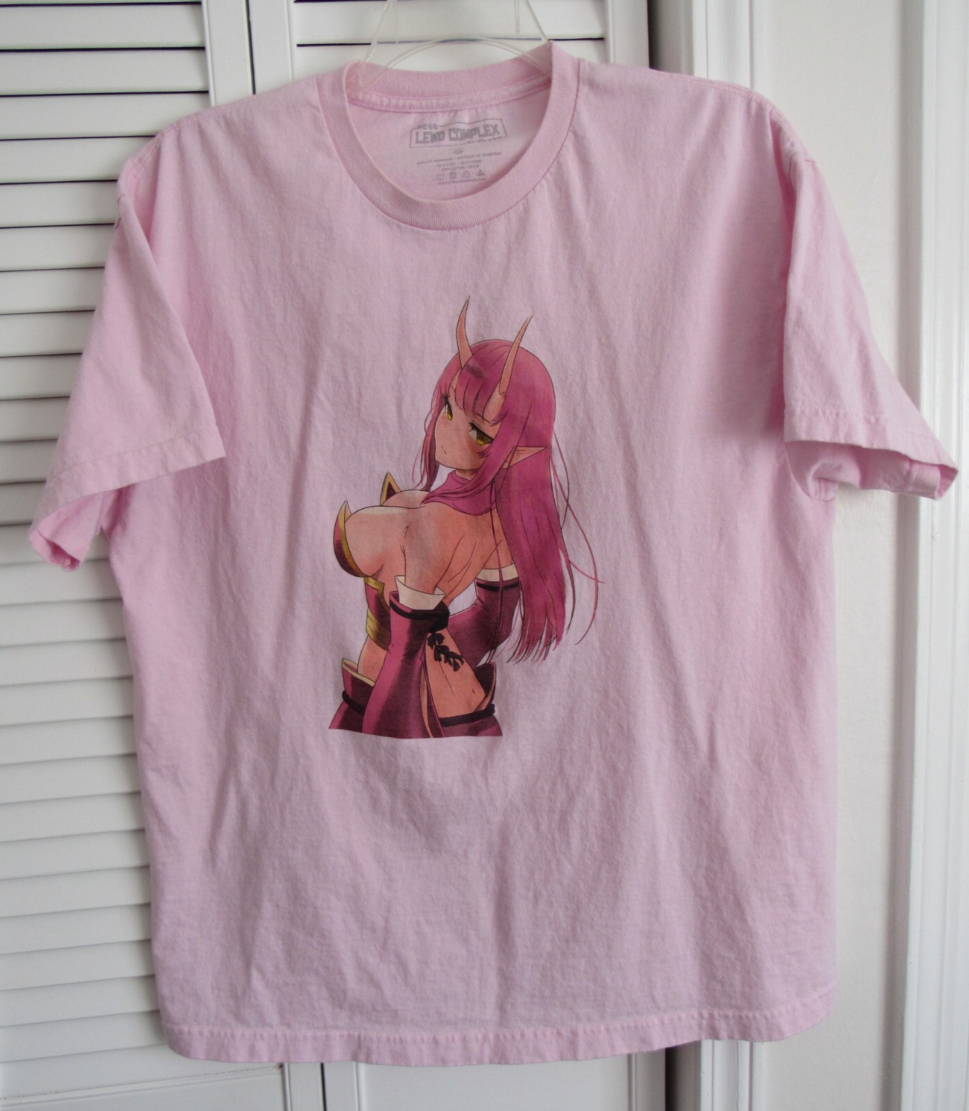 Lewd Complex Anime Girl with Horns & Pink Hair Pink Cotton T Shirt Size X Large gallery