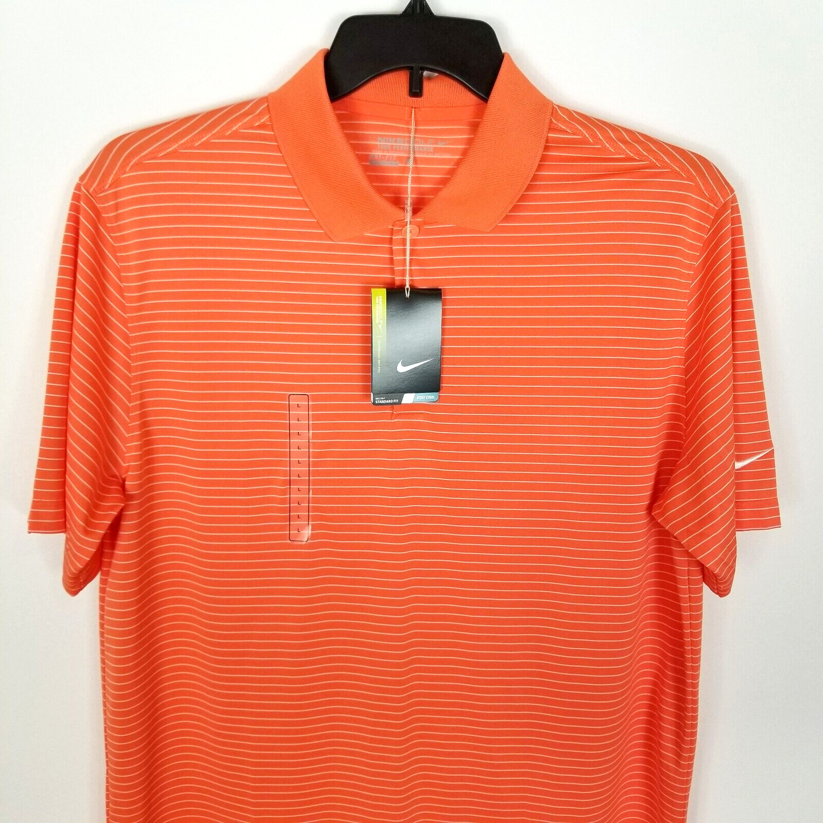 Nike Men Victory Stripe Polo 585748 Golf Shirt Size L Striped Orange Short Sleev gallery