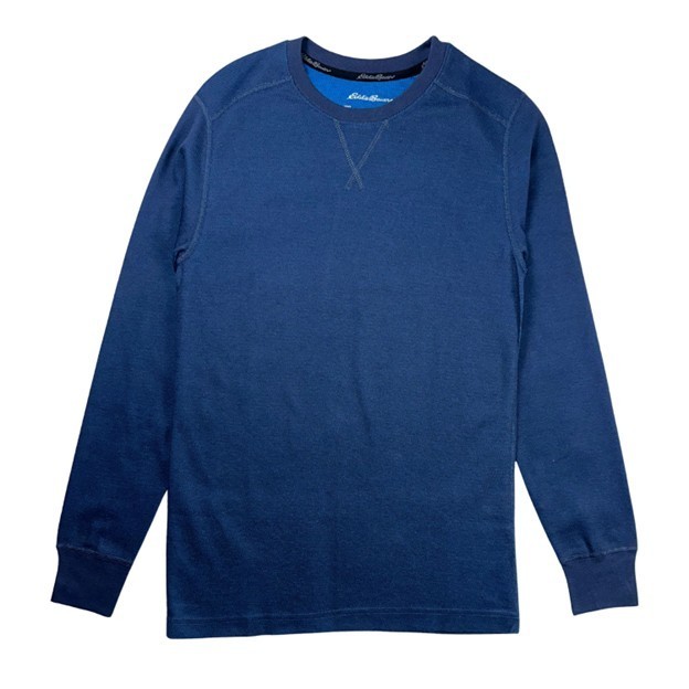 Eddie Bauer Heavyweight Doubleknit Thermal Crew Top Shirt Blue M Retail $40