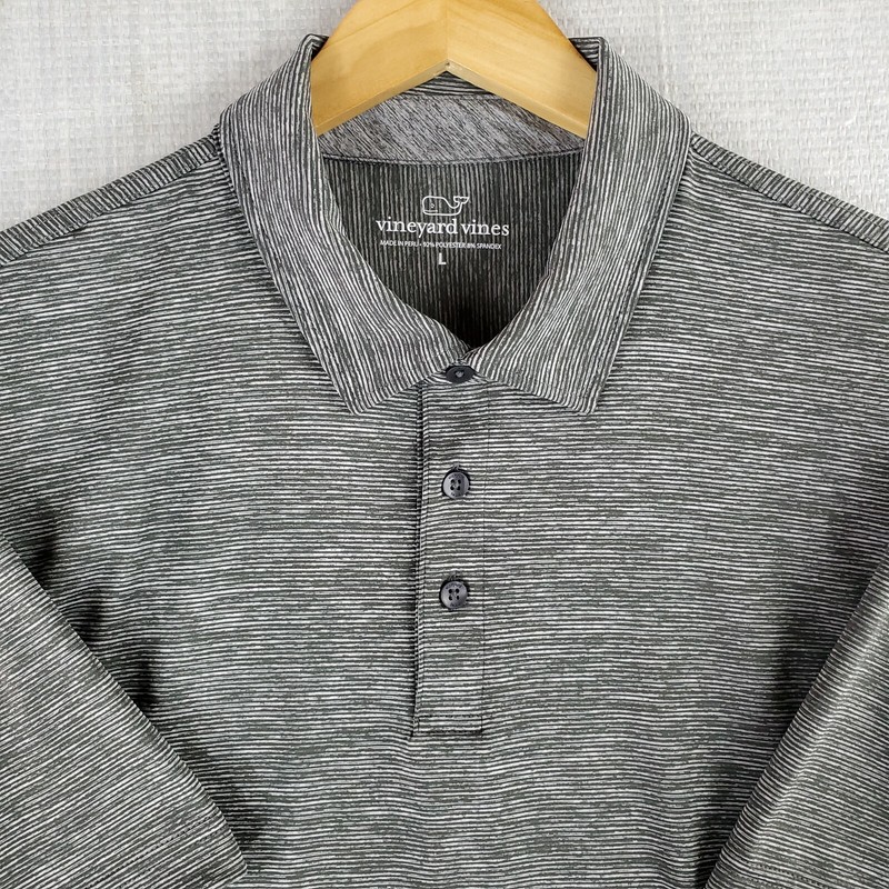 NWOT VINEYARD VINES Size Large Performance Gray Microstripe Polo Shirt Mens Golf gallery