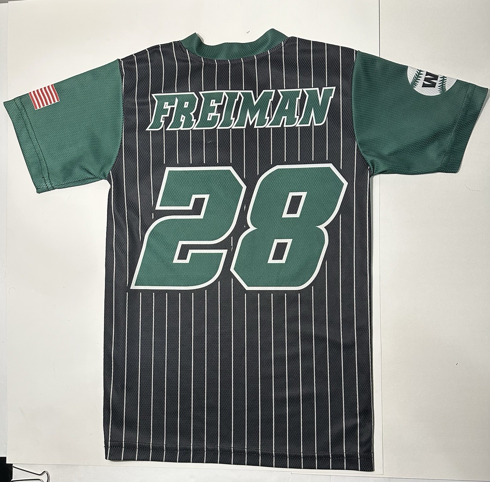 Champro Youth Medium Baseball Jersey Westlake #28 Freiman Black Green Pinstripe gallery