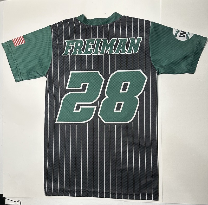 Champro Youth Medium Baseball Jersey Westlake #28 Freiman Black Green Pinstripe gallery