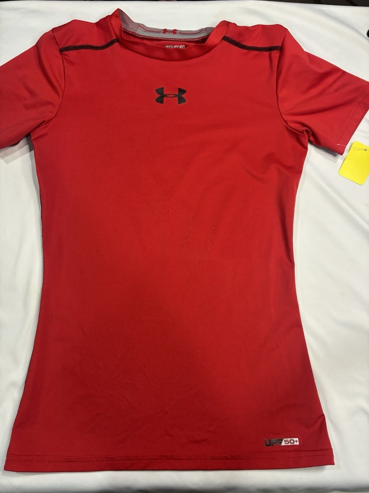 Under Armour Boys ( YOUTH)!Red Short Sleeve Crew Neck Fitted HeatGear UPF 50+