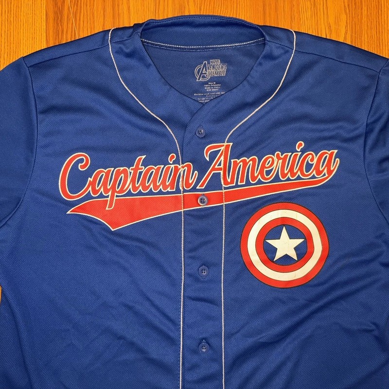 Captain America Marvel Avengers Assemble Blue Baseball Jersey Men’s Size M gallery