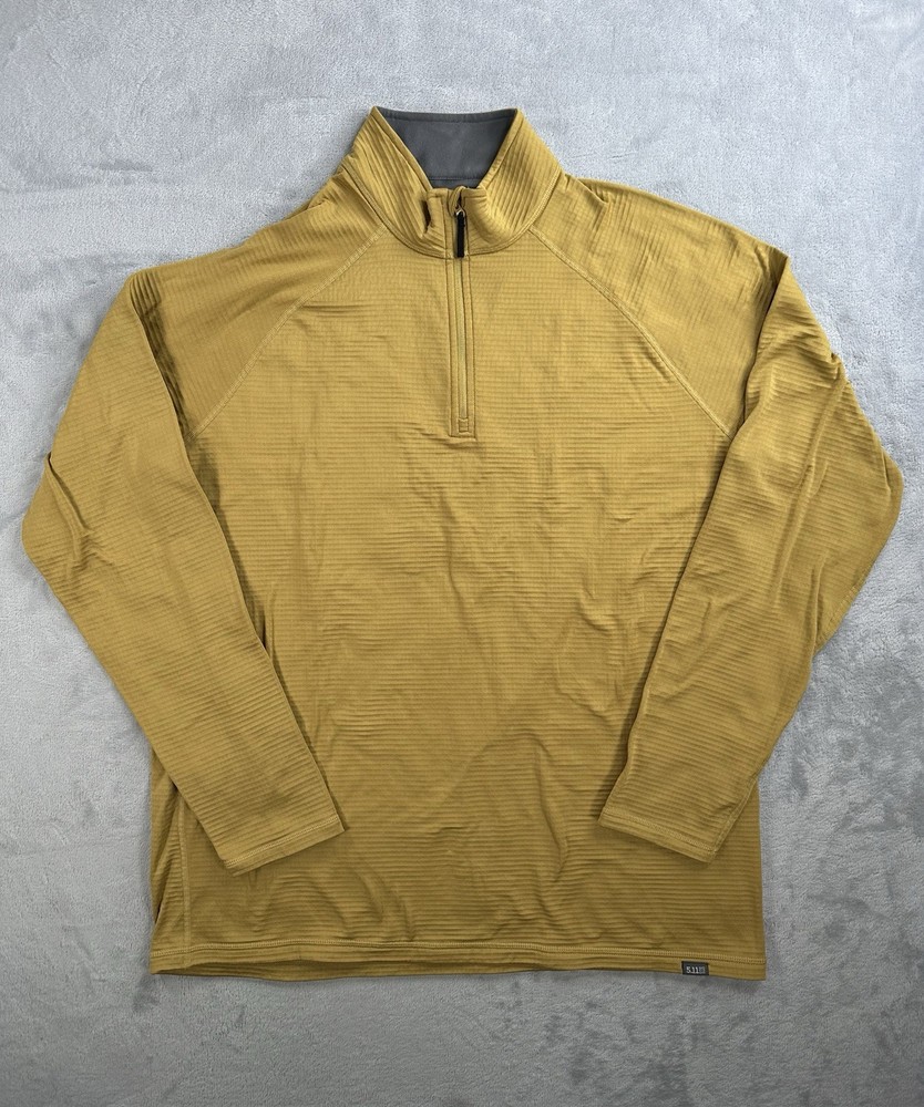 5.11 Tactical Stratos 1/4 Zip Pullover Mens Large Coyote Mustard Stretch