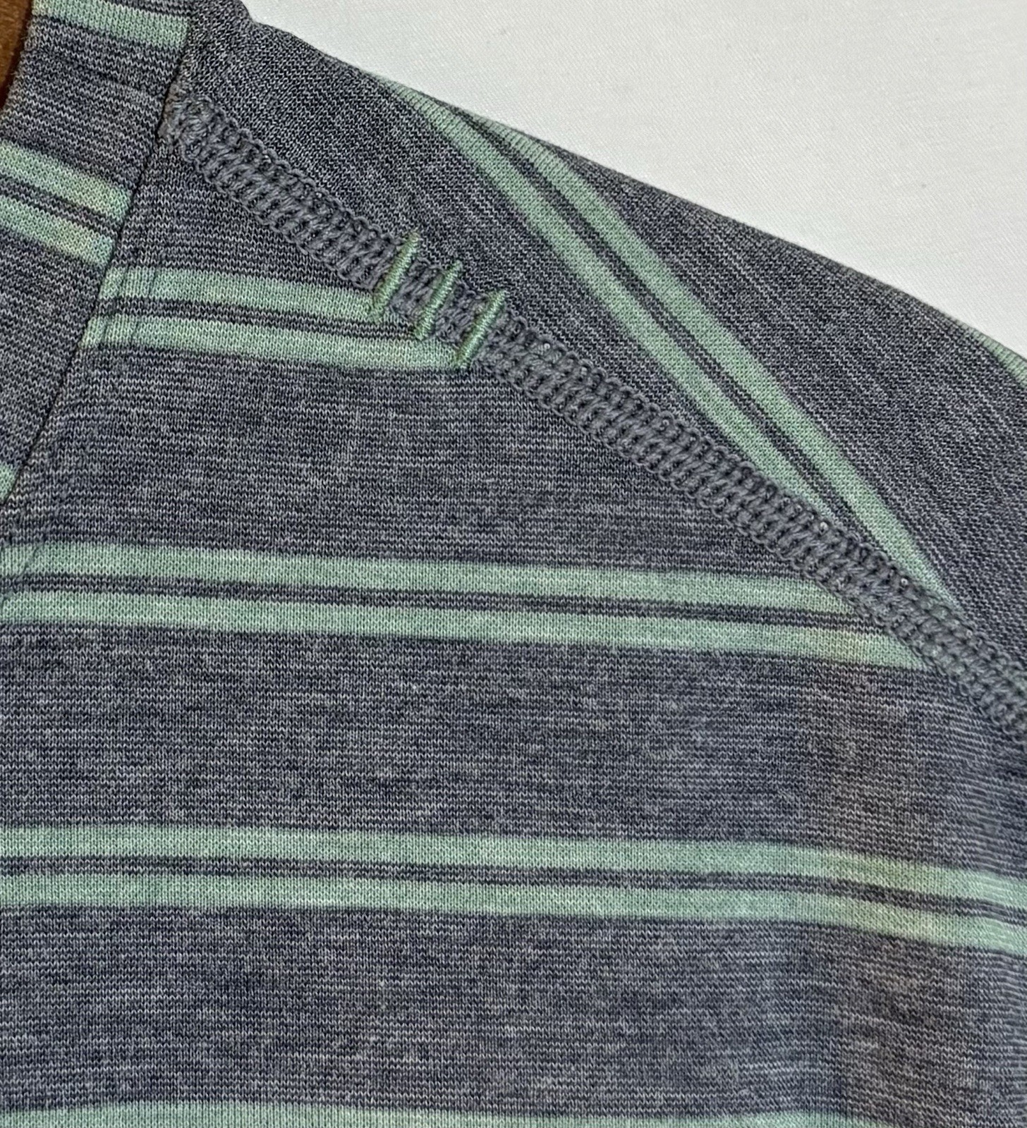 Lululemon Men's Large Gray & Green Stripe Short Sleeve Performance T-Shirt Tee gallery