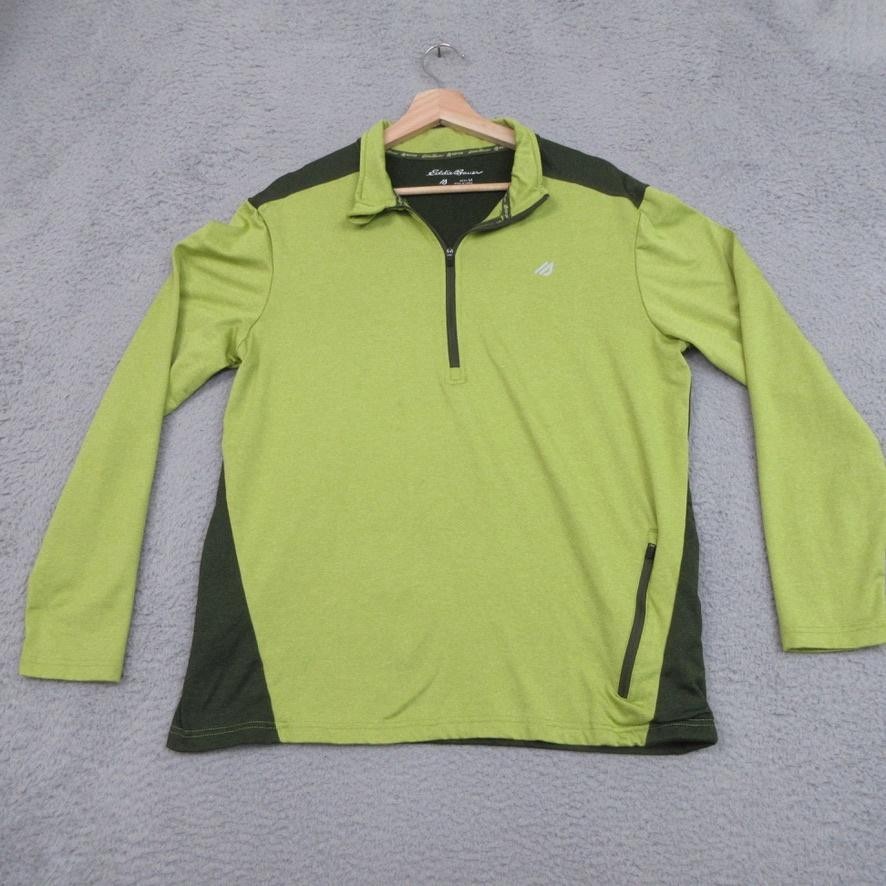 Eddie Bauer Pullover Mens Medium Green Motion FreeDry Quarter Zip Athletic Shirt