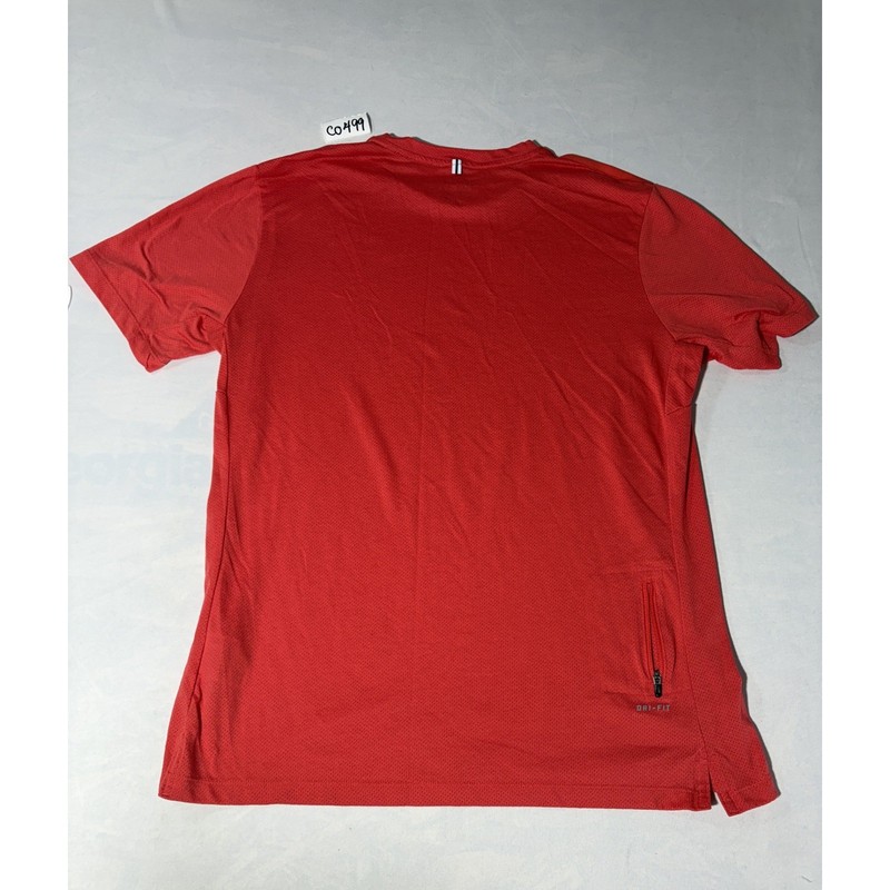 Nike Running Mens Dri-FIT Red Mesh Short Sleeve T-Shirt Back Zip Pocket Size L gallery