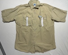 Hook & Tackle Outfitters Fishing Shirt Tan Short Sleeve Vented Mesh Lined XL