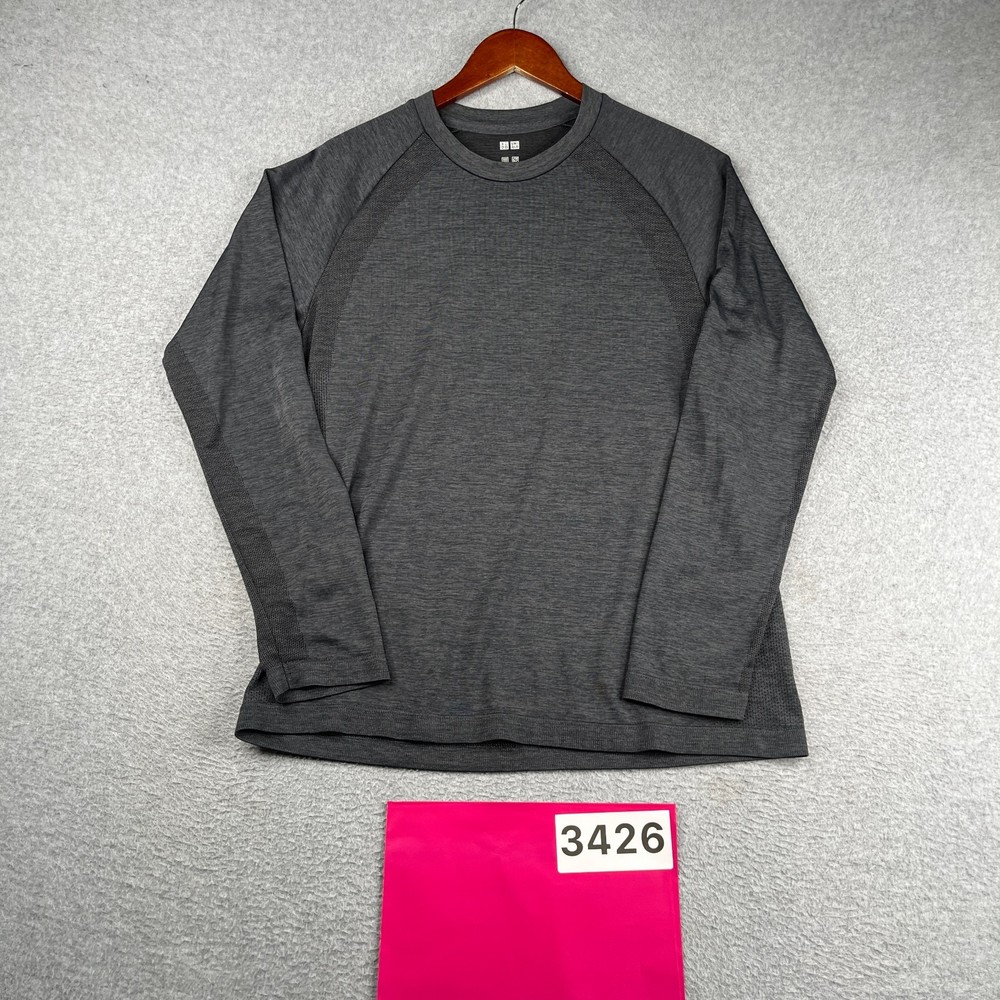 Uniqlo Long Sleeve Active Gym Shirt Dark Gray heather Training Stretch Mens M