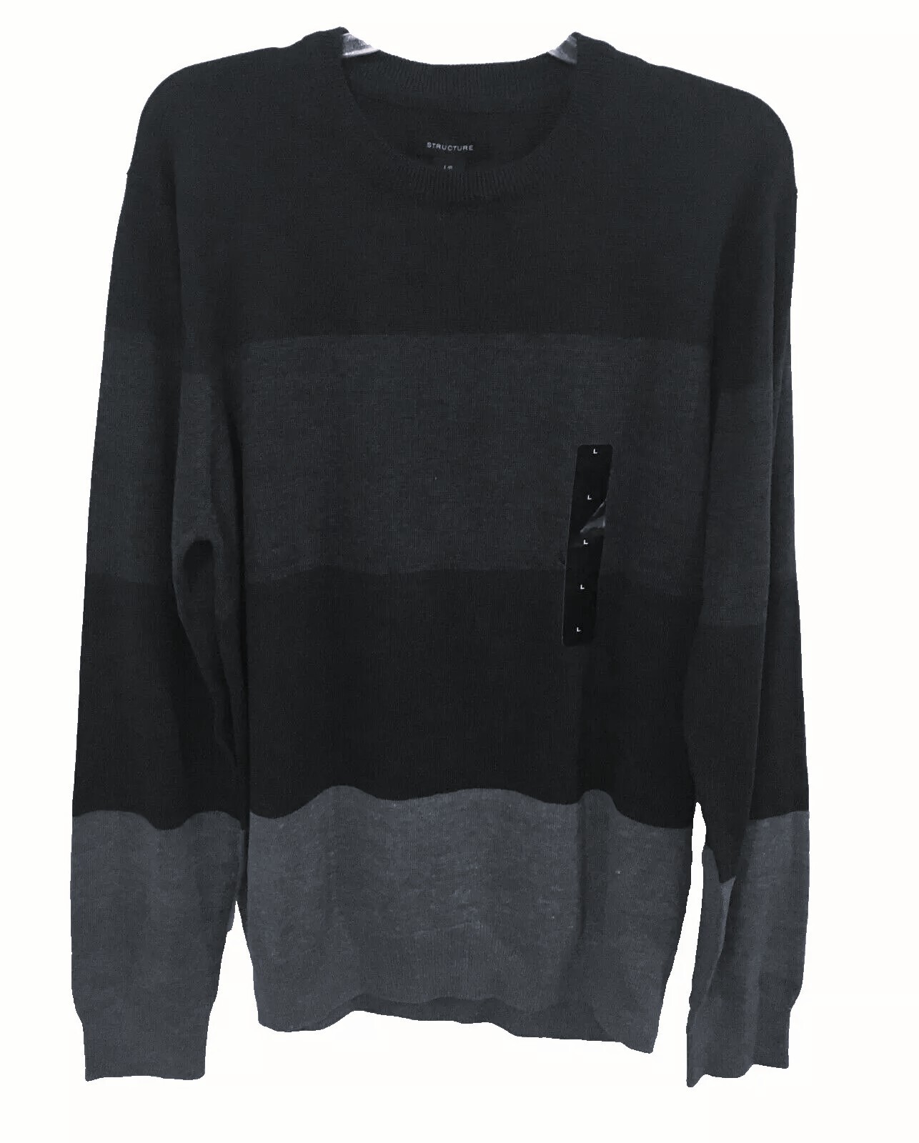 Structure Mens Classic Striped Crew Pullover Sweater Black Grey Large $50.00 gallery
