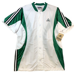 NEW VTG Adidas Basketball Shooting Shirt Mens M Satin Snap Buttons White Green