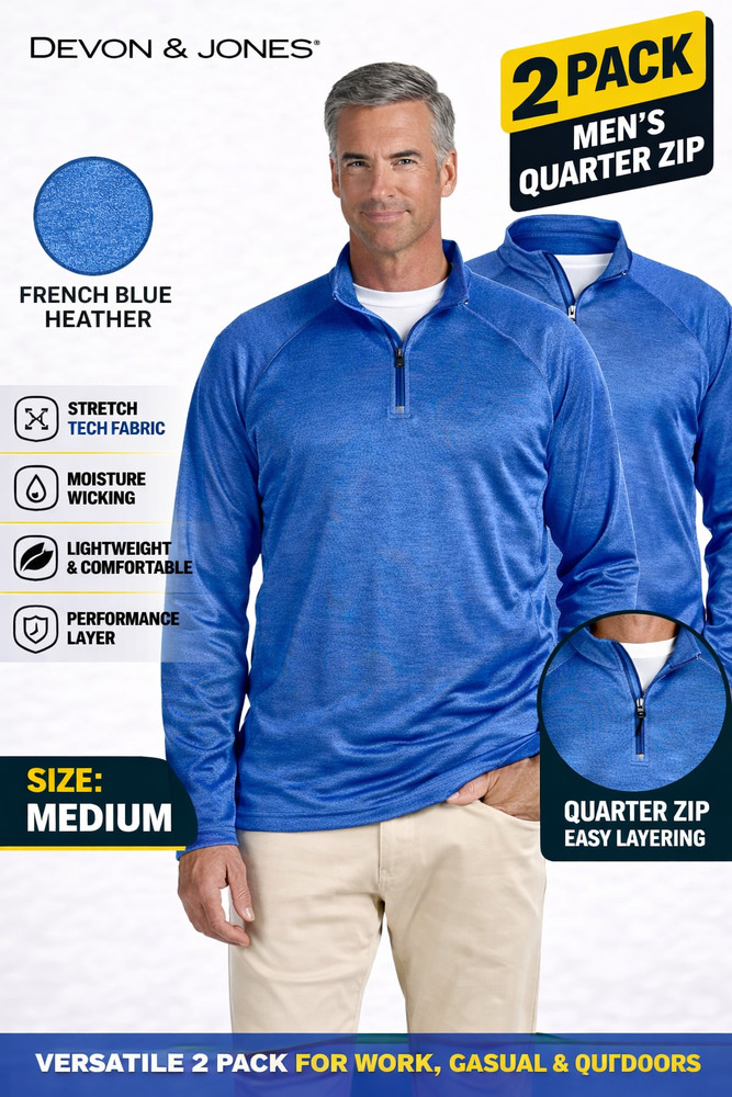 Devon & Jones DG440 2 Pack Mens Quarter Zip Sweater Stretch Work Pullover 2XL