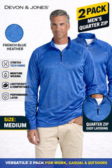 Devon & Jones Mens 2 Pack Pullover DG440 Quarter Zip Athletic Layer Medium Blue