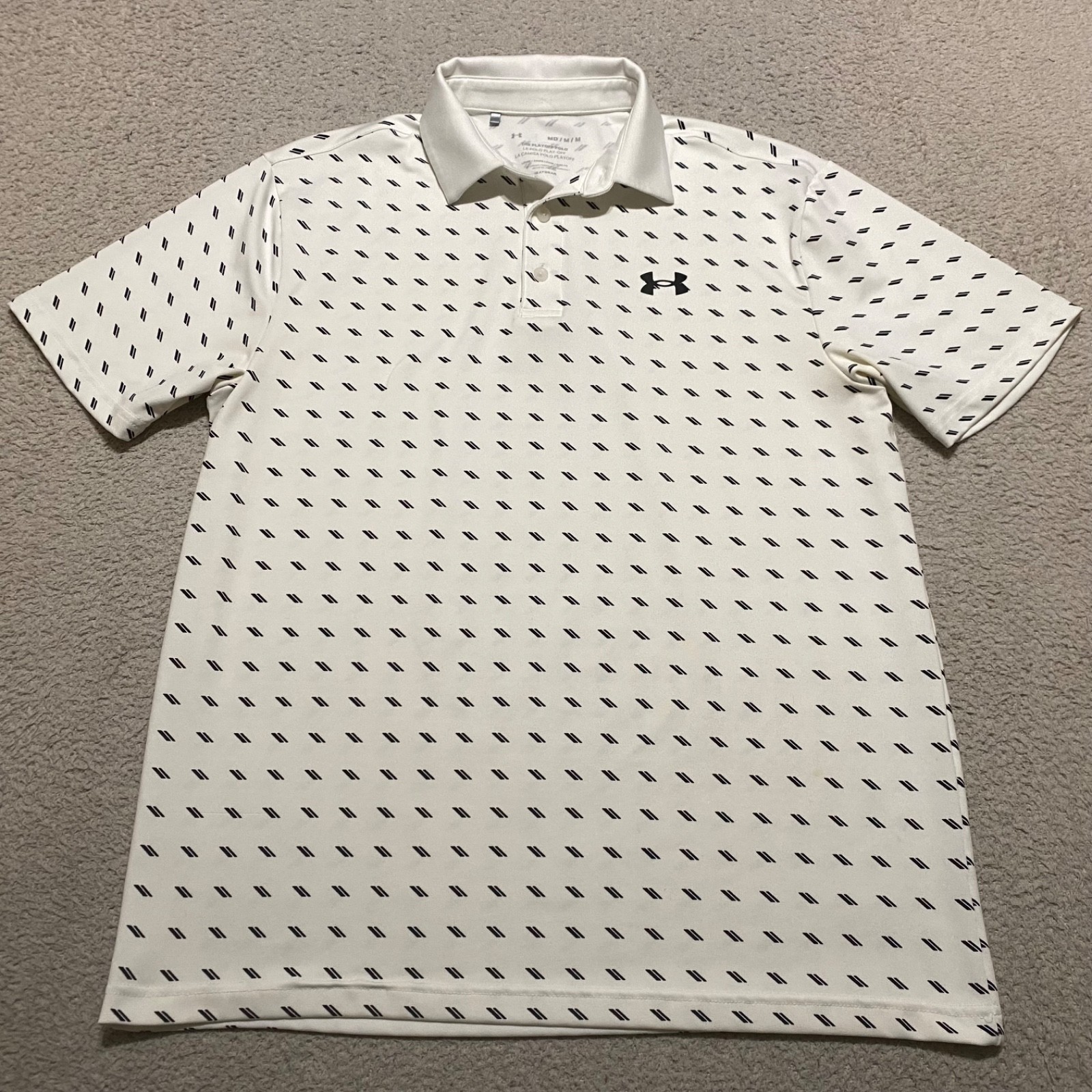 Under Armour Mens Medium Polo Golf Shirt White Geometric Heatgear Active Outdoor gallery
