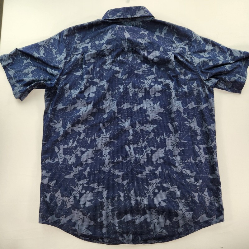 Marmot Large Technical Hiking Shirt Navy Leaf Print UPF Performance Button gallery