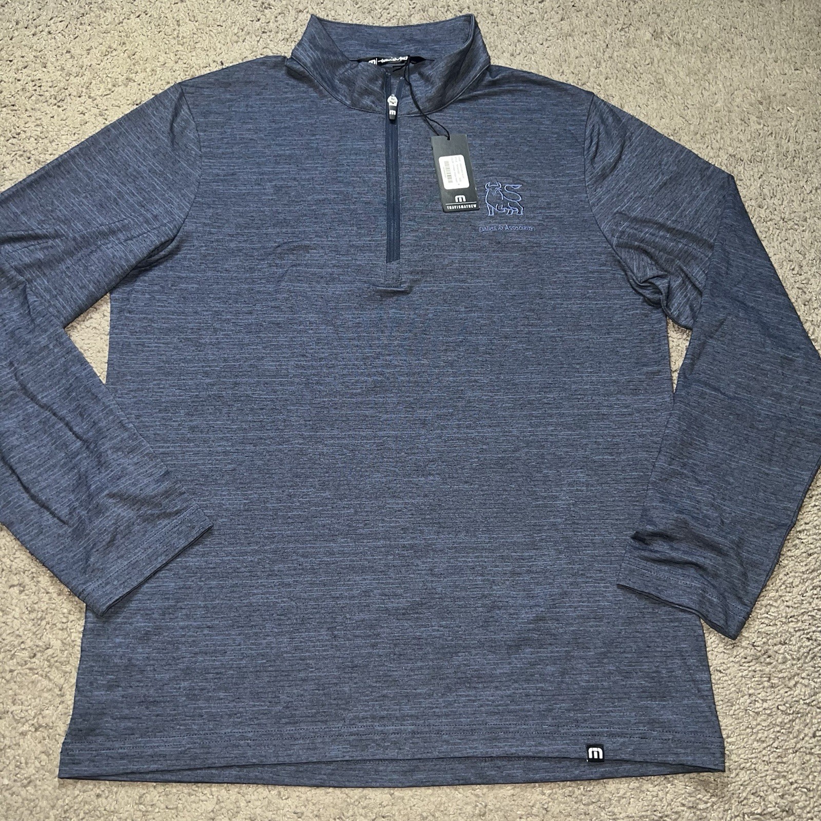 NWT Travis Mathew Men's Size Medium Indigo Striped Lightweight Quarter Zip gallery