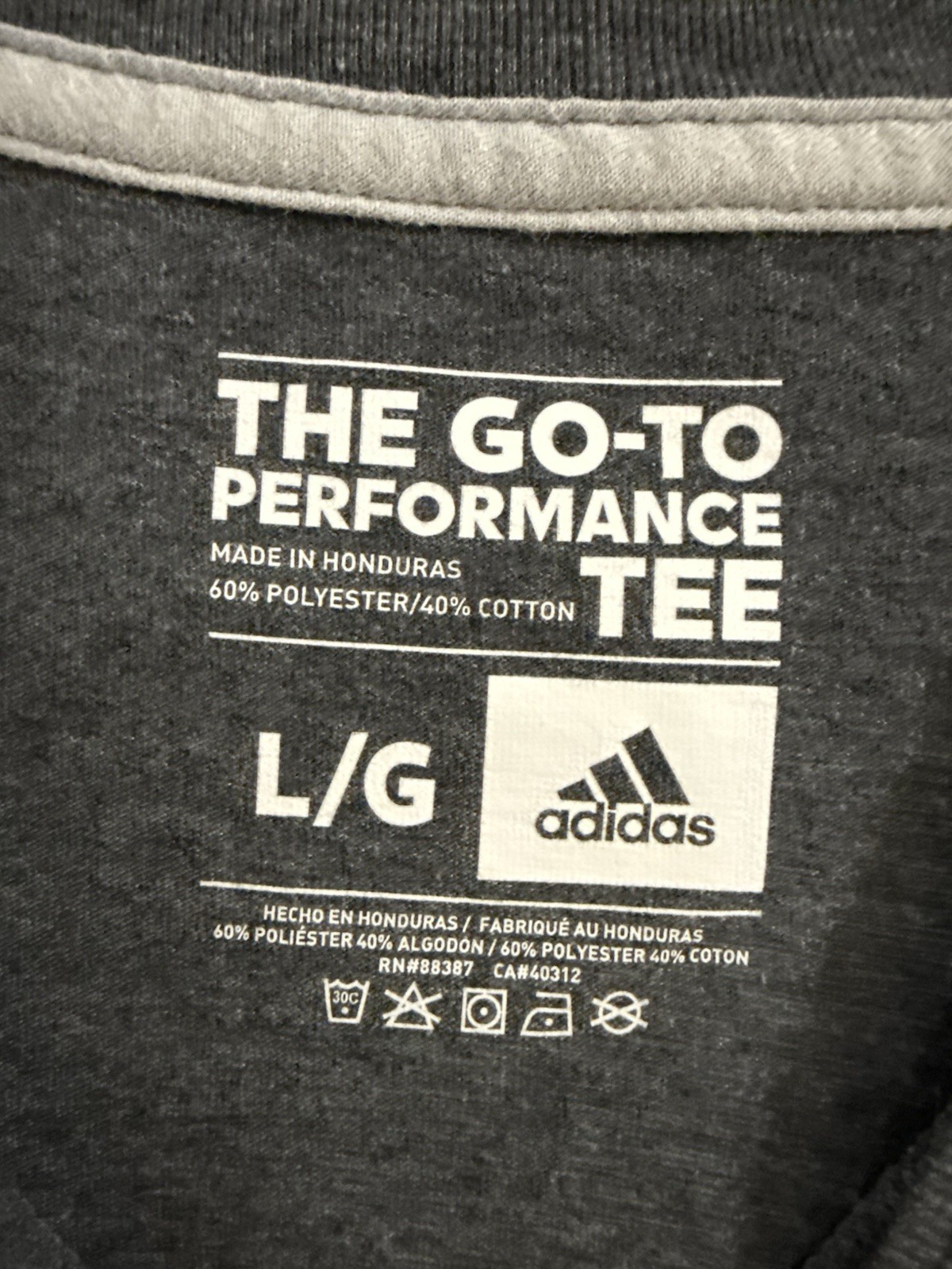 adidas The Go-To Performance Tee Men’s L Gray Short Sleeve Crew Climalite Logo gallery