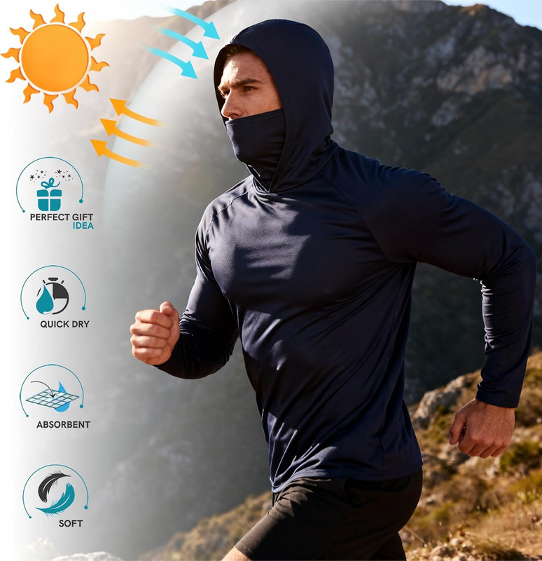 Mens Fishing Hoodie UV Sun Protection Shirts UPF Rash Guard Long Sleeve Shirts H gallery