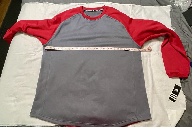 NWT ADIDAS "BASEBALL FLEECE " LONG SLEEVE HEAVYWEIGHT SHIRT GRAY/RED 3XL gallery