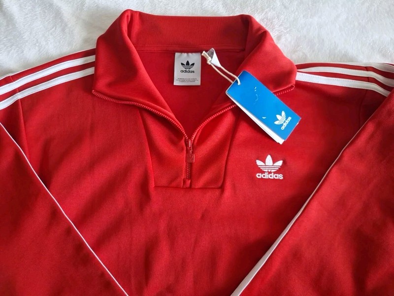 Adidas Track Top Men Size S Red Long Sleeve Funnel Neck Pullover Quarter Zip gallery