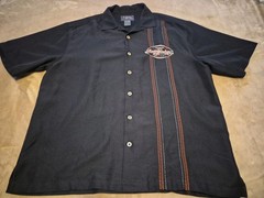 Barrett Jackson mens button shirt LARGE Black embroidered short sleeve
