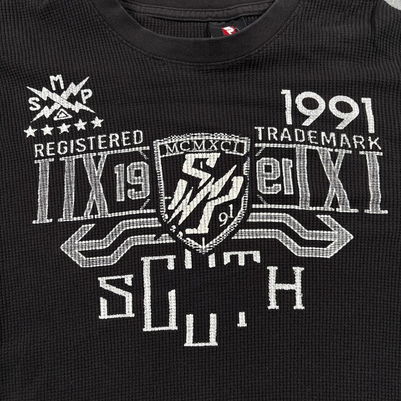 Vintage 1991 Southpole Thermal Shirt Mens Large Black MCMXCI Trademark Graphic gallery