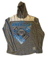 American Fighter Long Sleeve Shirt Mens L Gray & Blue Hooded Light Weight Buckle