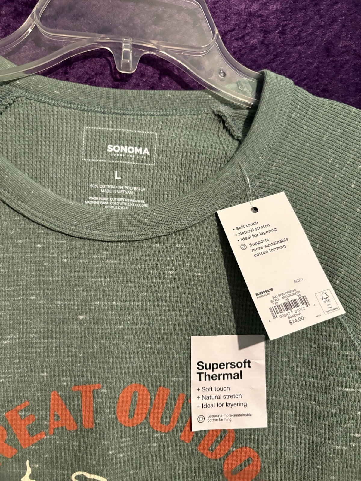 NWT Sonoma Men’s Thin Thermal Long Sleeve Pull Over Size Large gallery