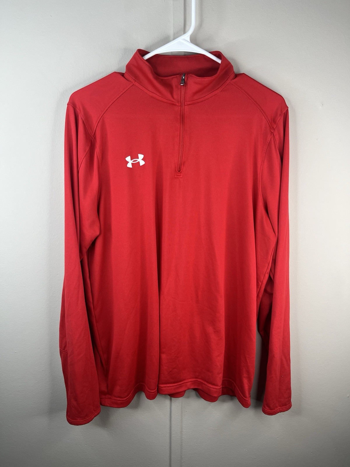 Under Armour Pullover Mens L Red 1/4 Zip Long Sleeve Athletic Loose Fit gallery