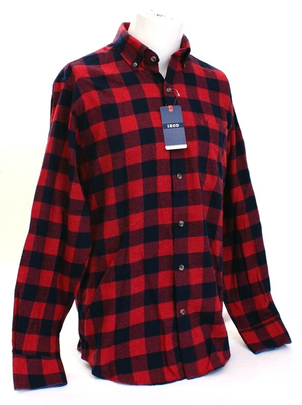 Izod Red & Blue Plaid Flannel Long Sleeve Button Front Shirt Men's NWT gallery