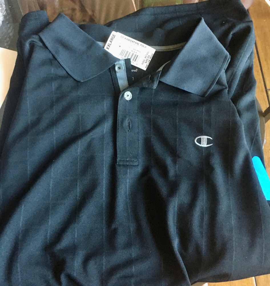 Mens Champion Double Dry Golf Polo Shirt- Black Size 2XL *NWT and UV Protection