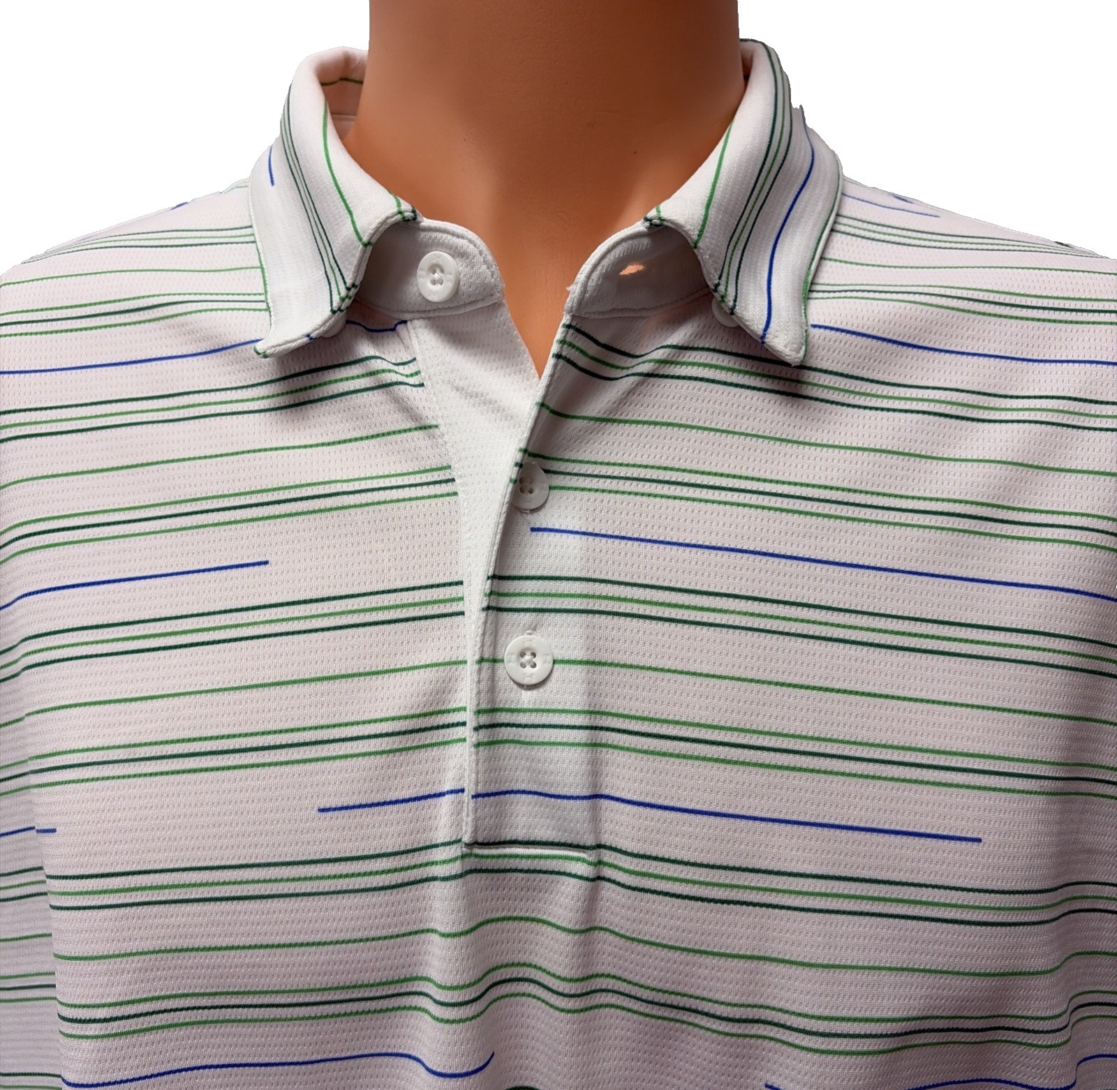 Under Armour Heatgear White Golf Shirt Mens 2XL Green Blue Stripes Athletic gallery