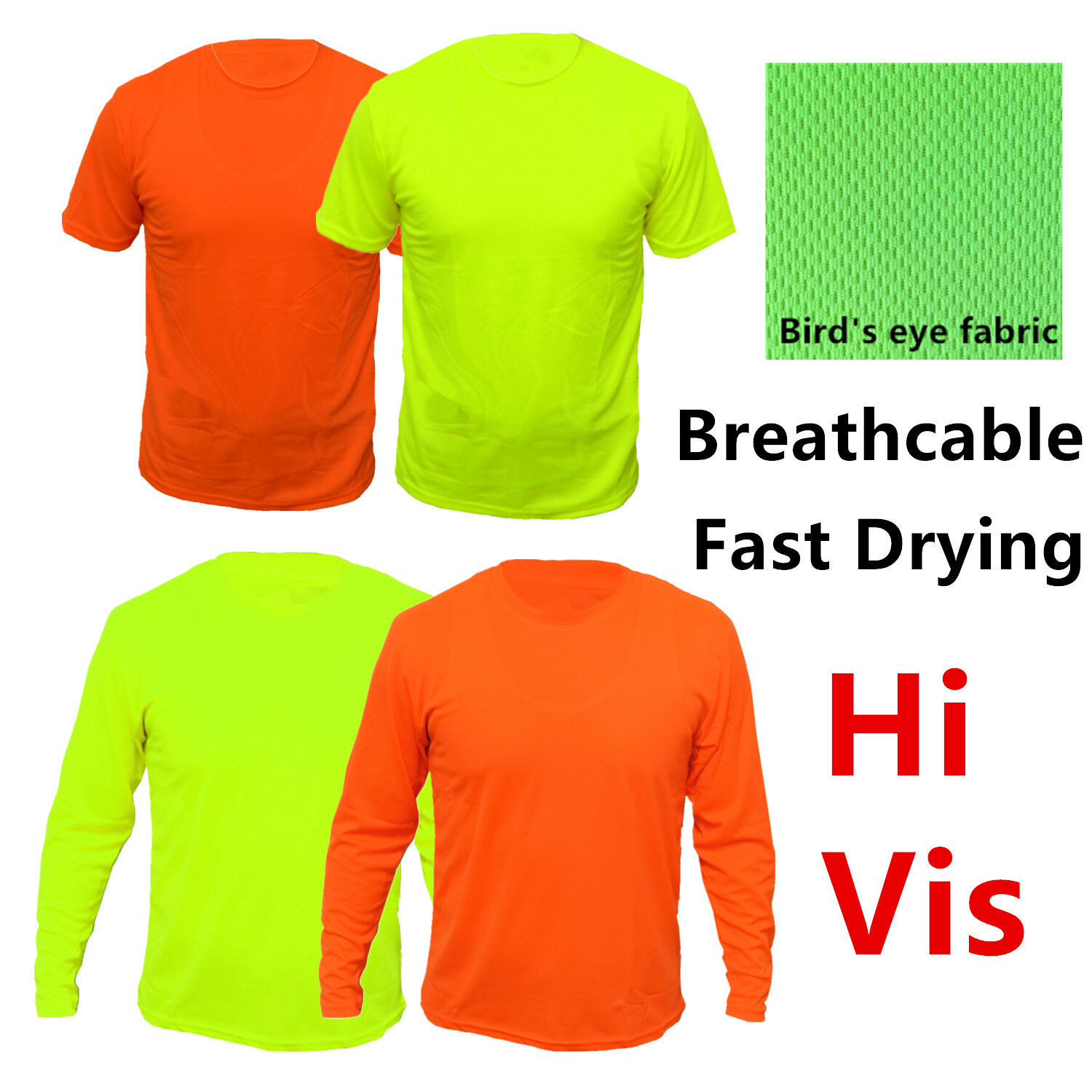 Hi Vis Safety T Shirts High Visibility Breathable Fast Drying Work Sport Wear gallery
