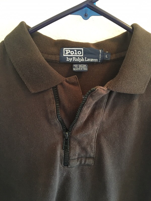 VTG. Polo Ralph Lauren Shirt L Brownish Faded 1/4 Zip Short Sleeve Spellout Rare gallery