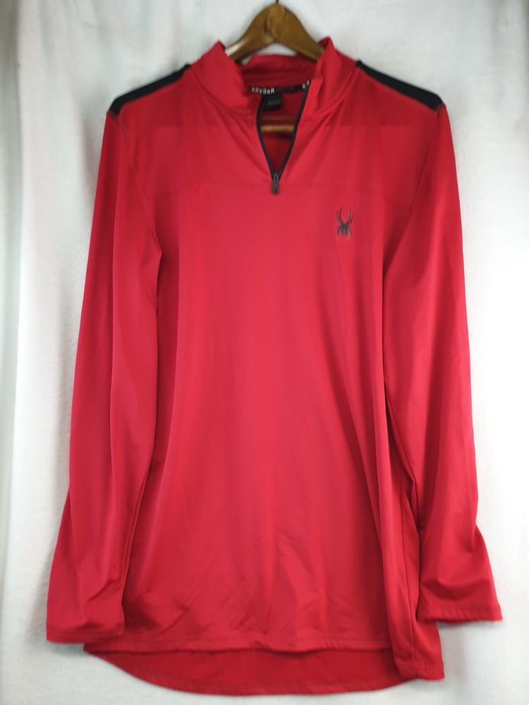 Spyder Active Men Long Sleeve 1/2 Zip Shirt Size M/Red/Black Accent & Logo