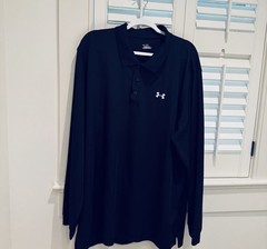 Under Armour Mens Shirt Size 2XL Black Heatgear Collar Button Pullover EUC