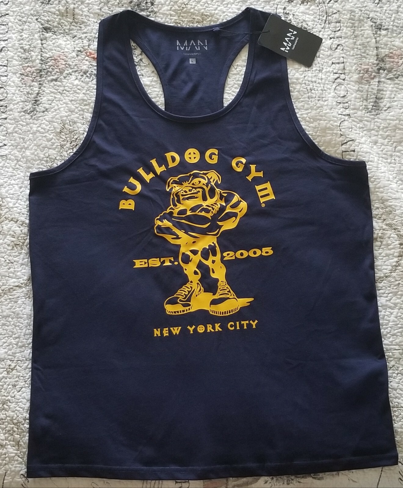 Bulldog Gym New York City Sleeveless Racer Back Tank Top Navy Blue / Gold Shirt gallery