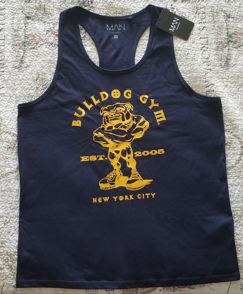 Bulldog Gym New York City Sleeveless Racer Back Tank Top Navy Blue / Gold Shirt