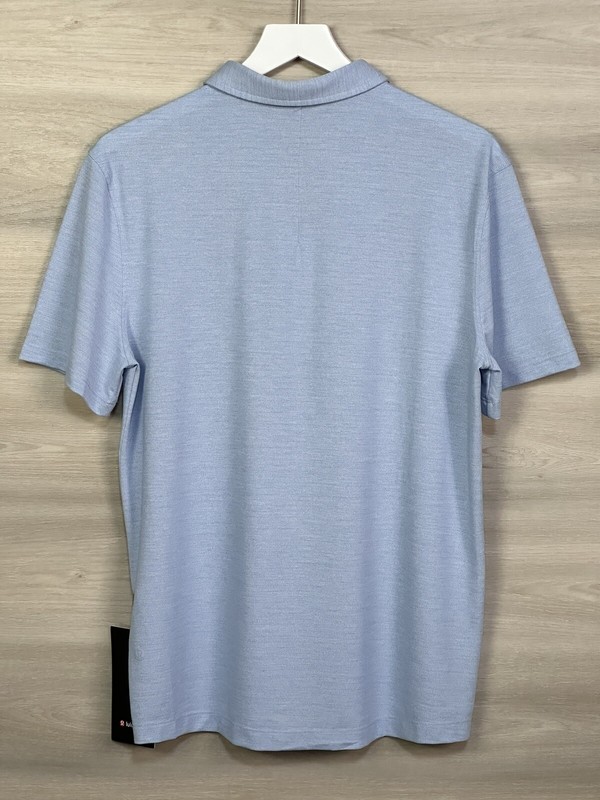 Lululemon Evolution Polo Pique Short Sleeve Size L ⛳️ Heathered Blue Linen 00071 gallery