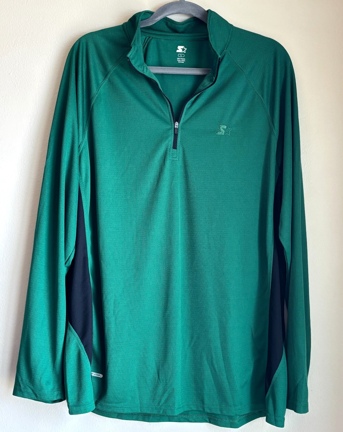 Starter Dri-Star 1/4 Zip Green Pullover Shirt Adult Size Large Lightweight gallery