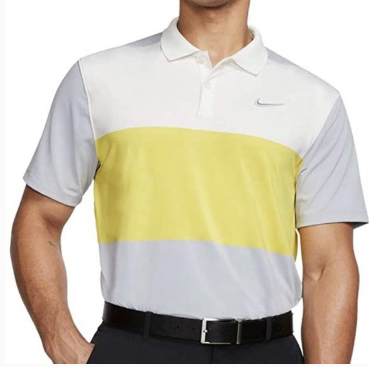 Nike Men Golf Dri-FIT Vapor SZ Medium Golf Polo CI9741-135 Grey Yellow White gallery