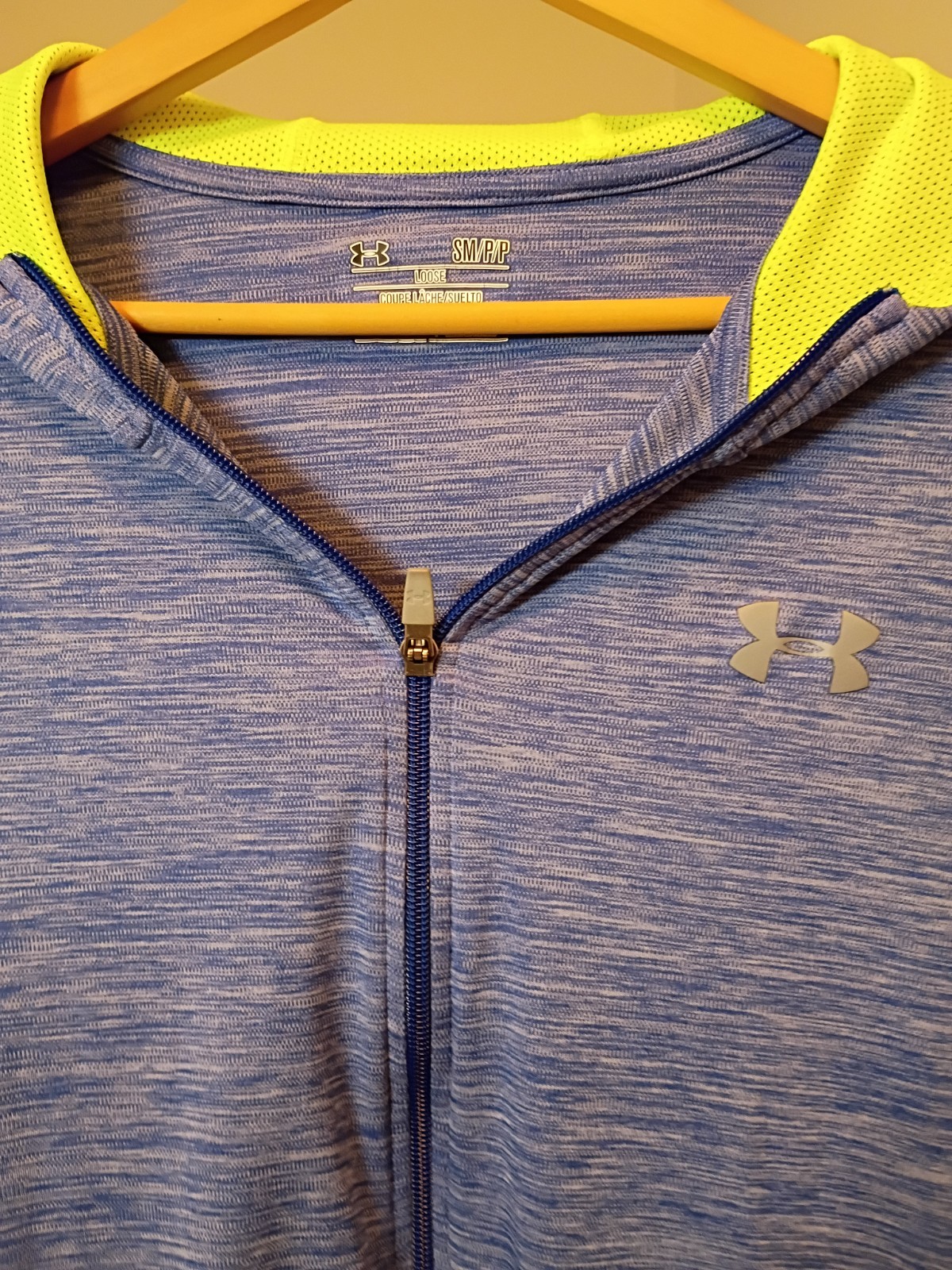 Under Armour Heatgear Full Zip Hooded Top Men's Small Blue Neon Green gallery