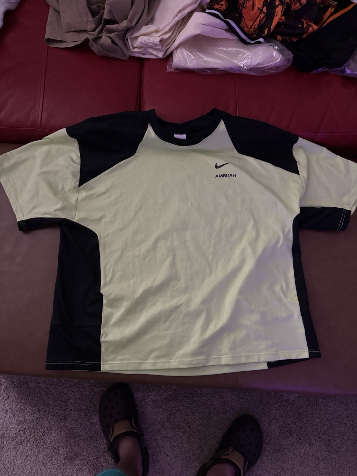 Nike AMBUSH Colorblock Raglan Short Sleeve T-Shirt Black Light Yellow Men's gallery