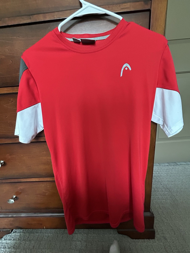HEAD Men’s Red/Gray/White Colorblock Tennis Shirt Short Sleeve Crew Neck, small
