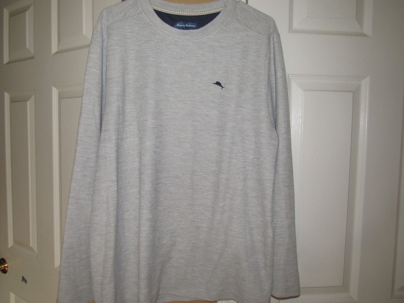 TOMMY BAHAMA Men's Large Gray Pullover Shirt Lightweight Sweatshirt Logo Long Sl gallery